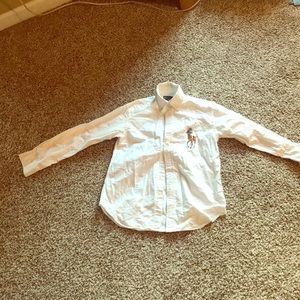 BOYS Polo big horse white button down (M -10/12)